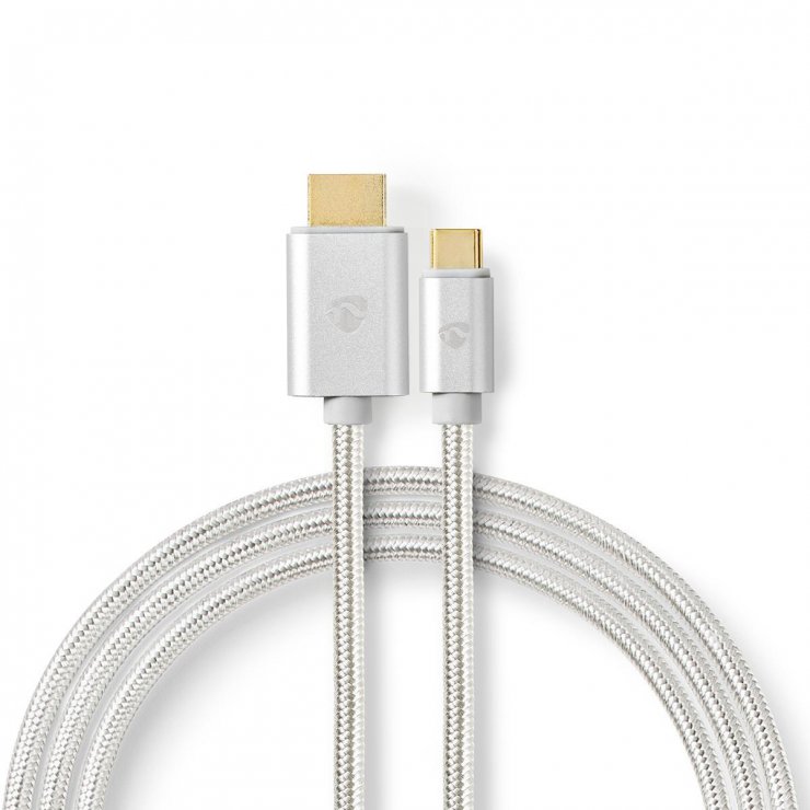 Imagine Cablu USB 3.2 type C la HDMI 4K60Hz T-T 2m brodat Alb, Nedis CCTB64655AL20